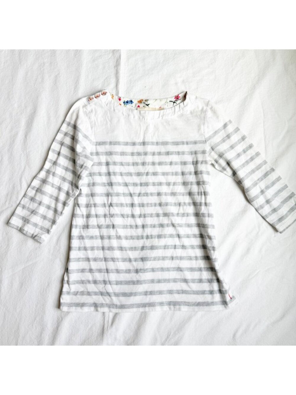 Maeve Anthropologie Womens Striped 3/4 Sleeve Bonnie White Top Button Accents XS